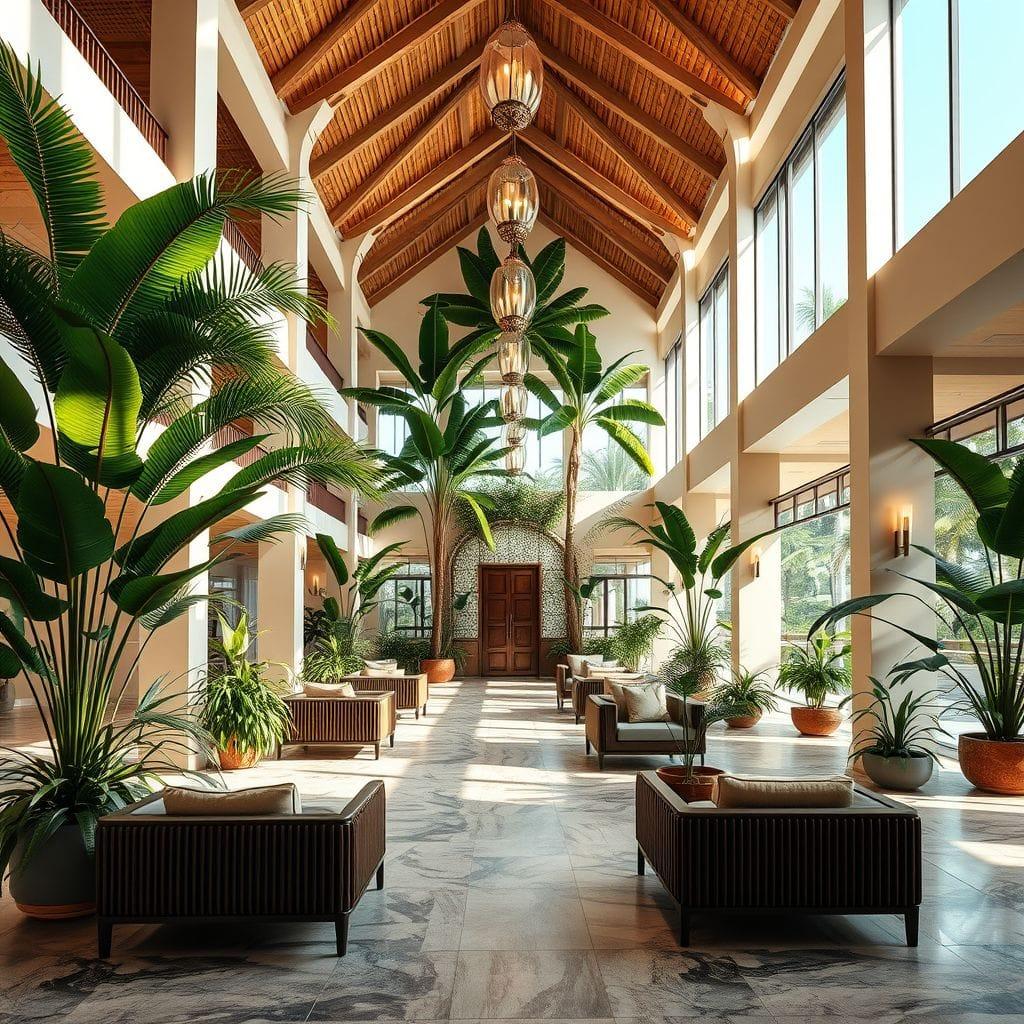 Tropical hotel lobby - AI Generated
