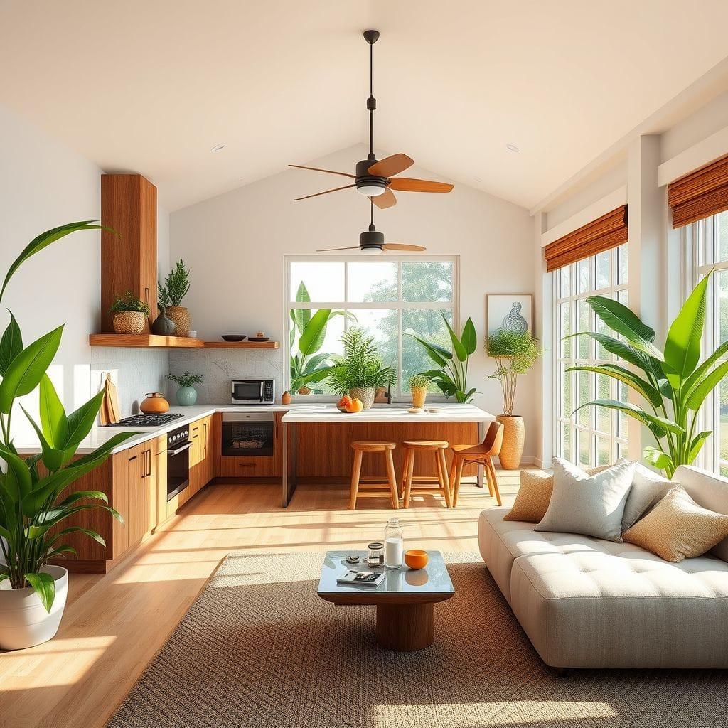 Tropical kitchen living combo - AI Generated