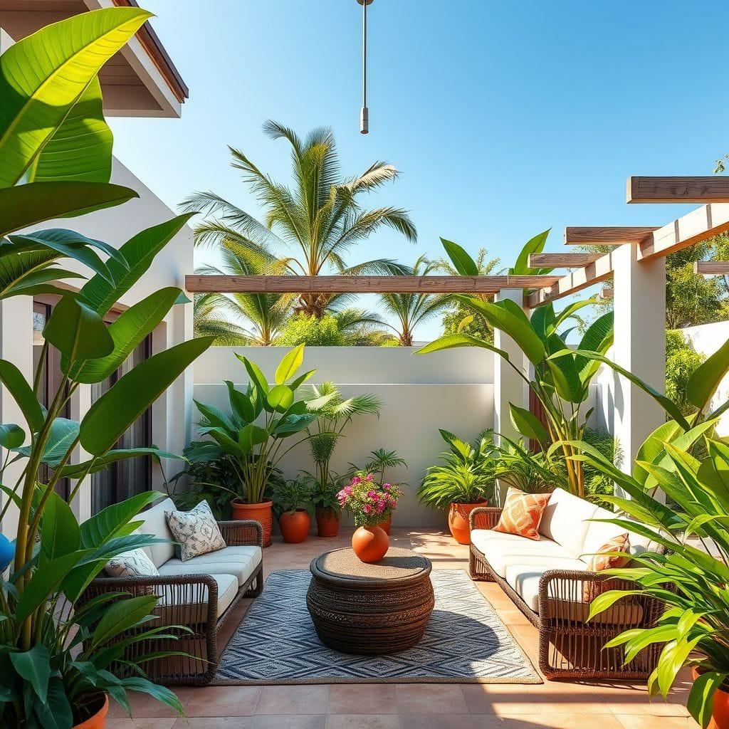 Tropical outdoor patio - AI Generated