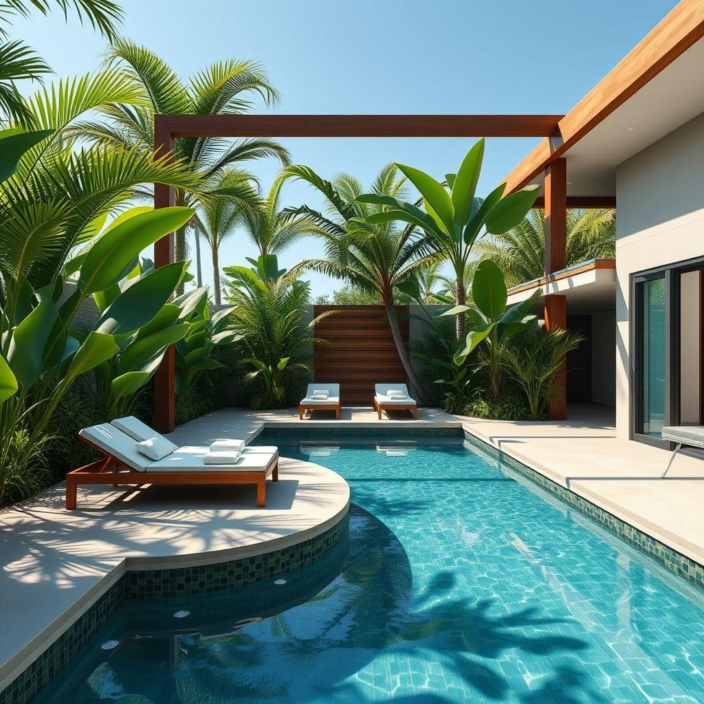 Tropical outdoor pool area - AI Generated