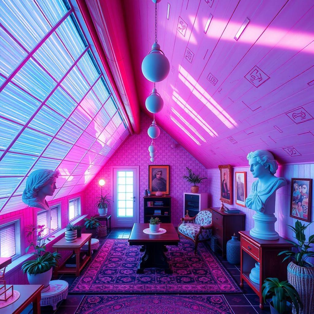 Vaporwave attic - AI Generated