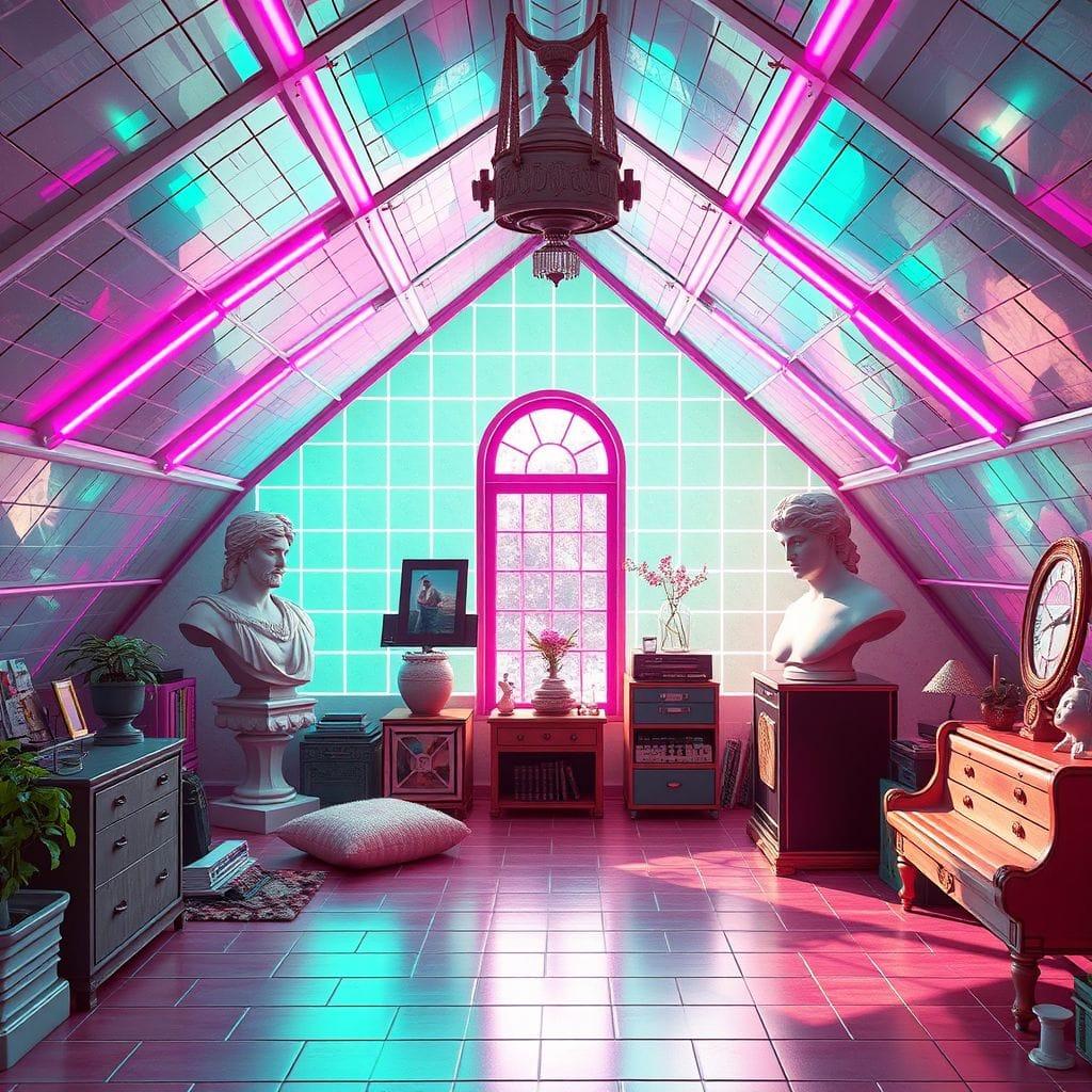 Vaporwave attic - AI Generated