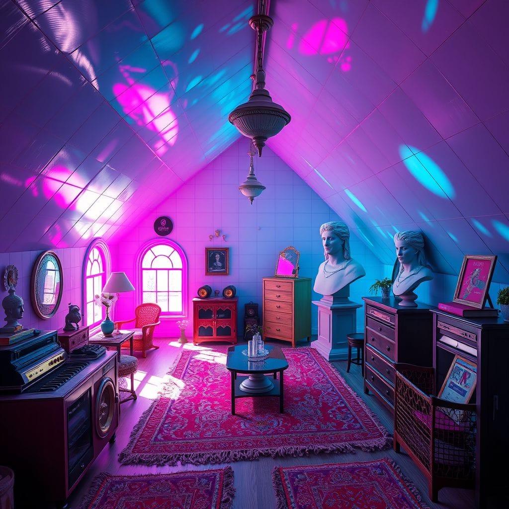 Vaporwave attic - AI Generated