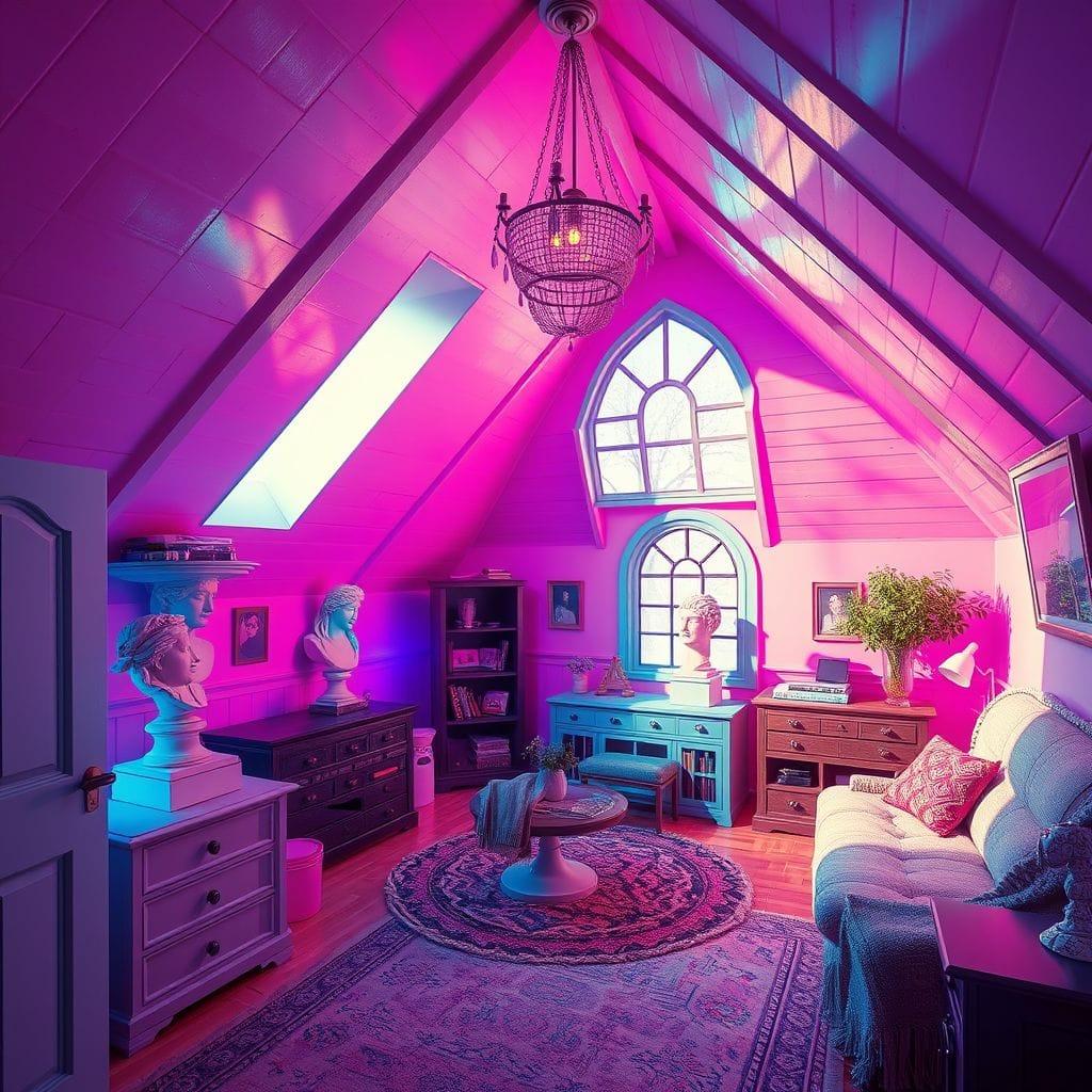Vaporwave attic - AI Generated