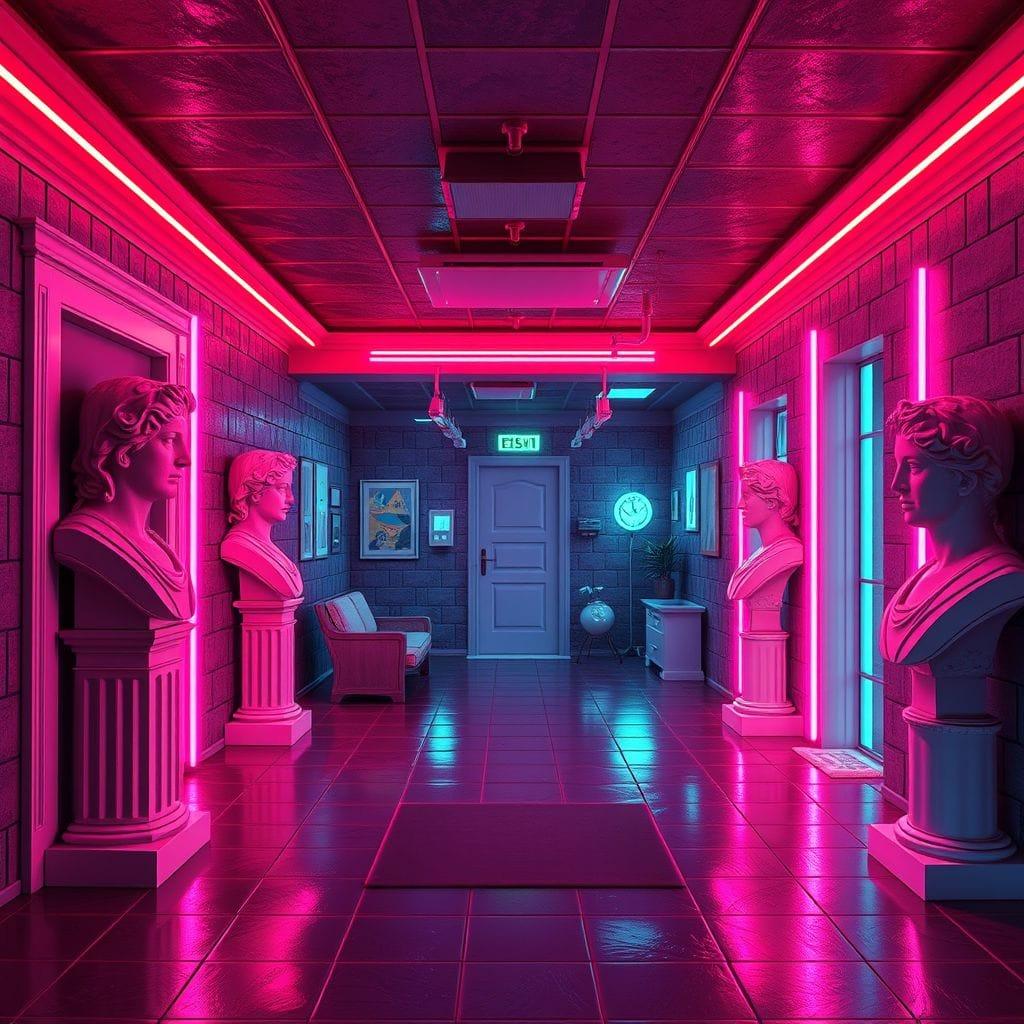 Vaporwave basement - AI Generated