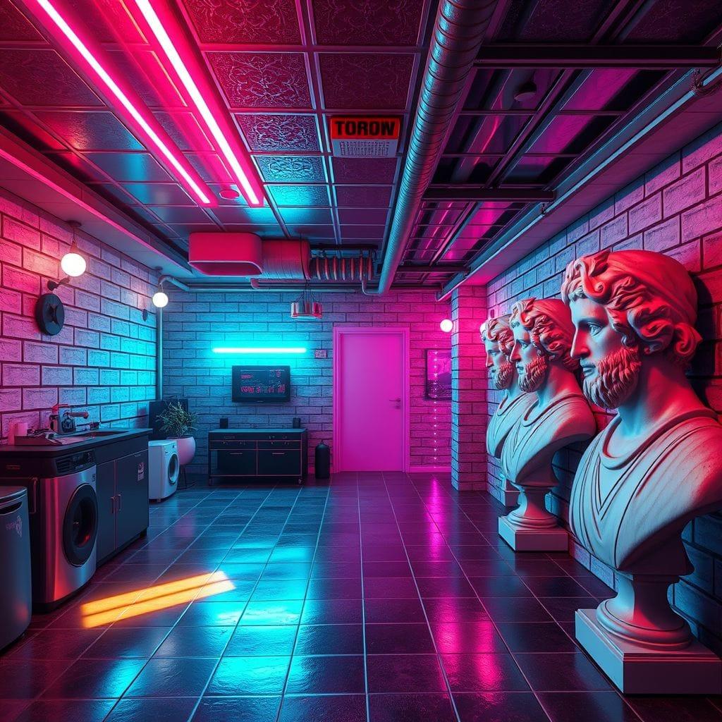 Vaporwave basement - AI Generated