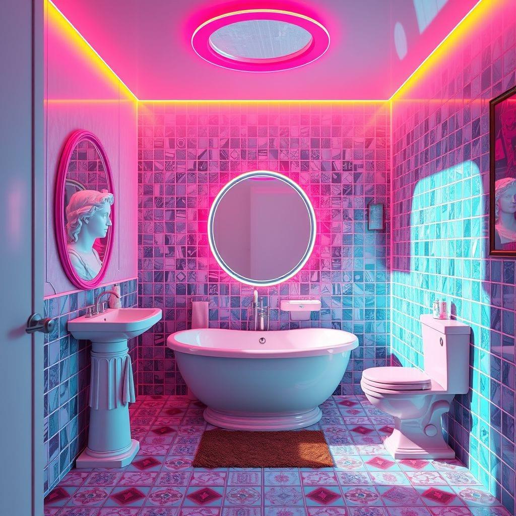 Vaporwave bathroom - AI Generated