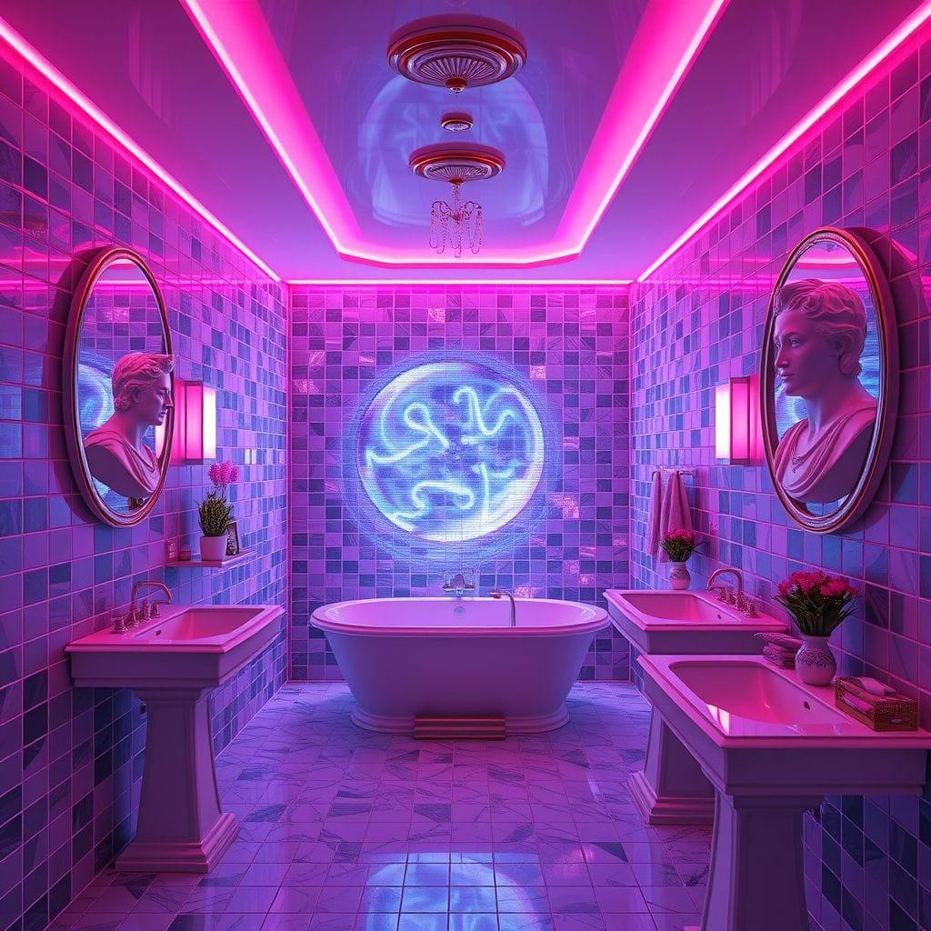 Vaporwave bathroom - AI Generated