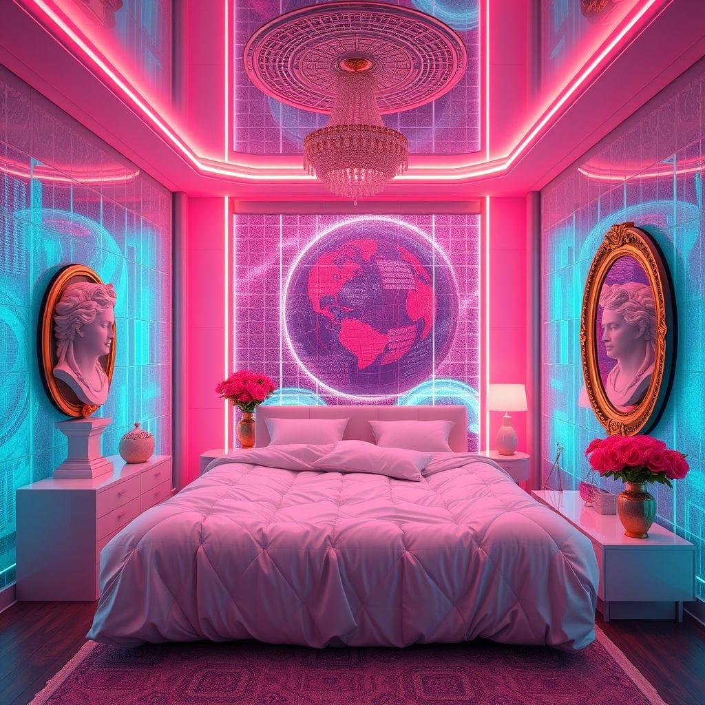 Vaporwave bedroom - AI Generated