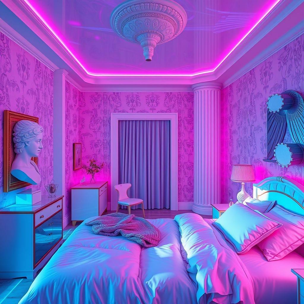 Vaporwave bedroom - AI Generated