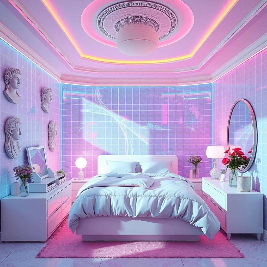 Vaporwave bedroom - AI Generated