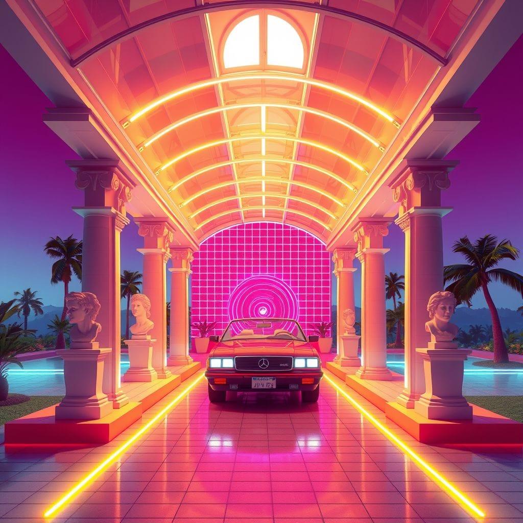 Vaporwave carport - AI Generated