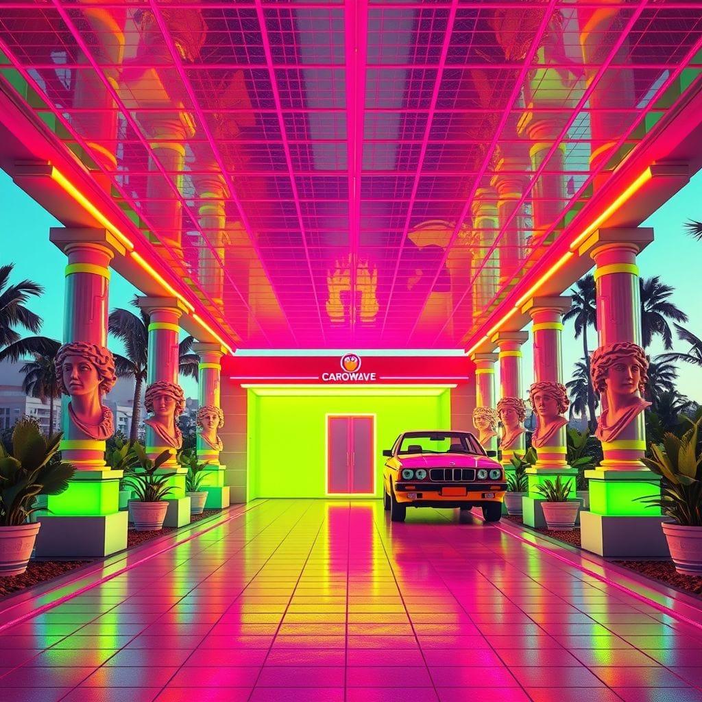 Vaporwave carport - AI Generated
