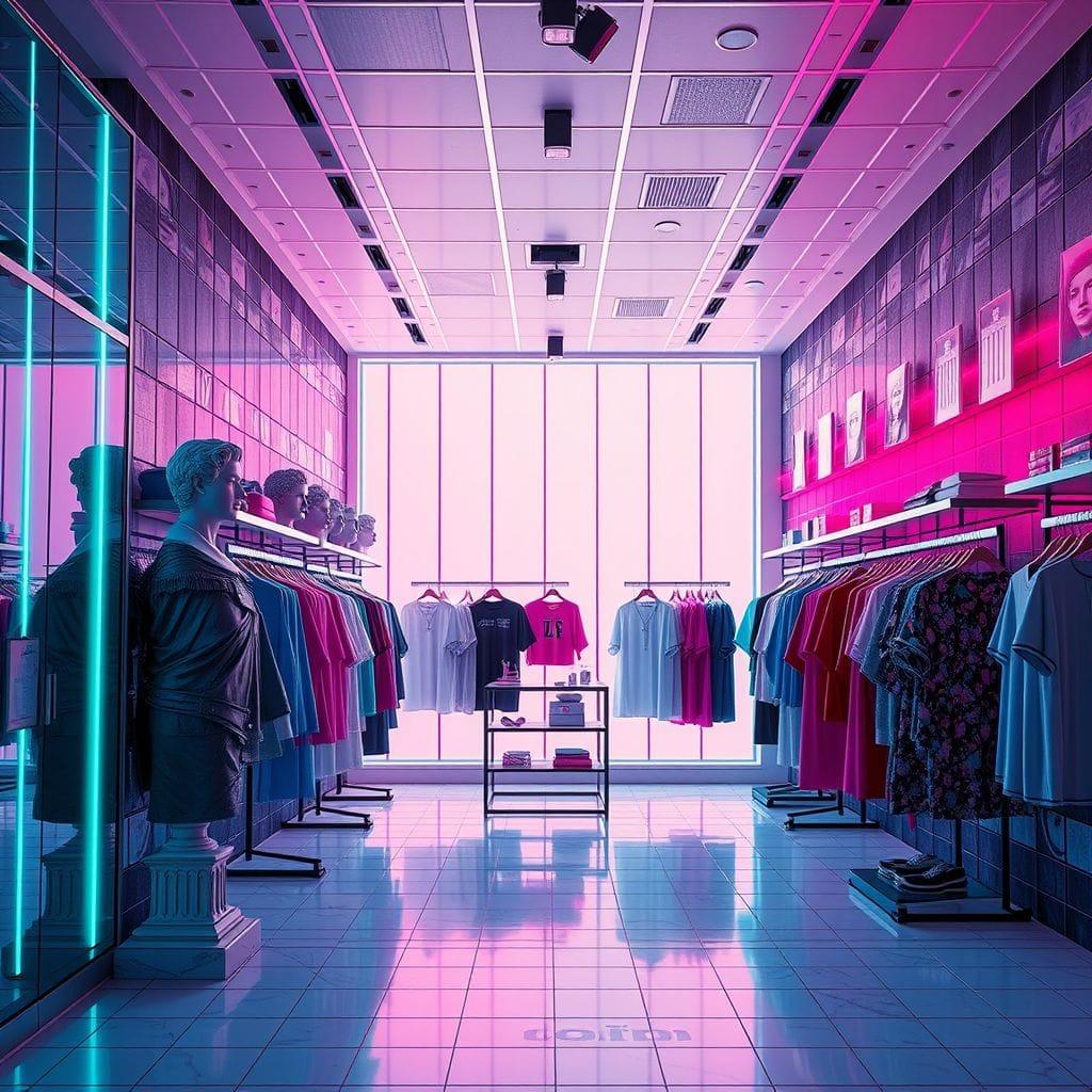 Vaporwave clothing store - AI Generated