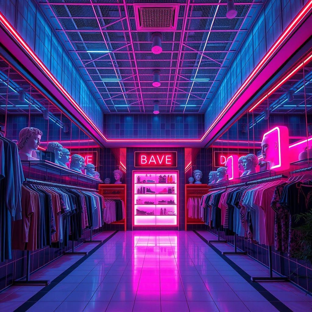 Vaporwave clothing store - AI Generated