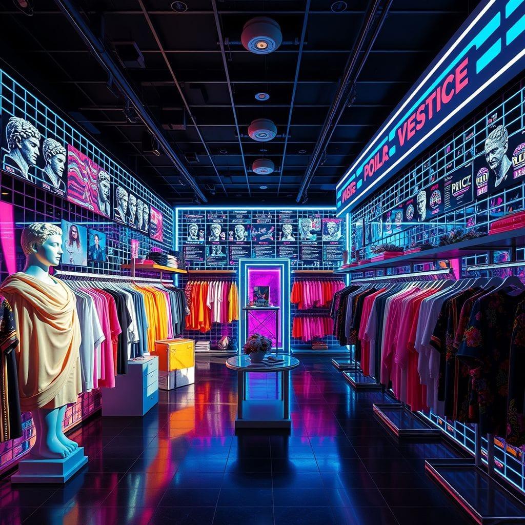 Vaporwave clothing store - AI Generated