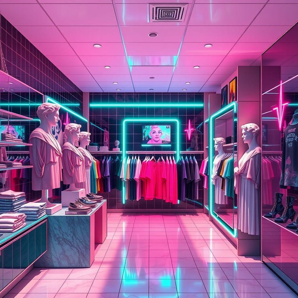 Vaporwave clothing store - AI Generated