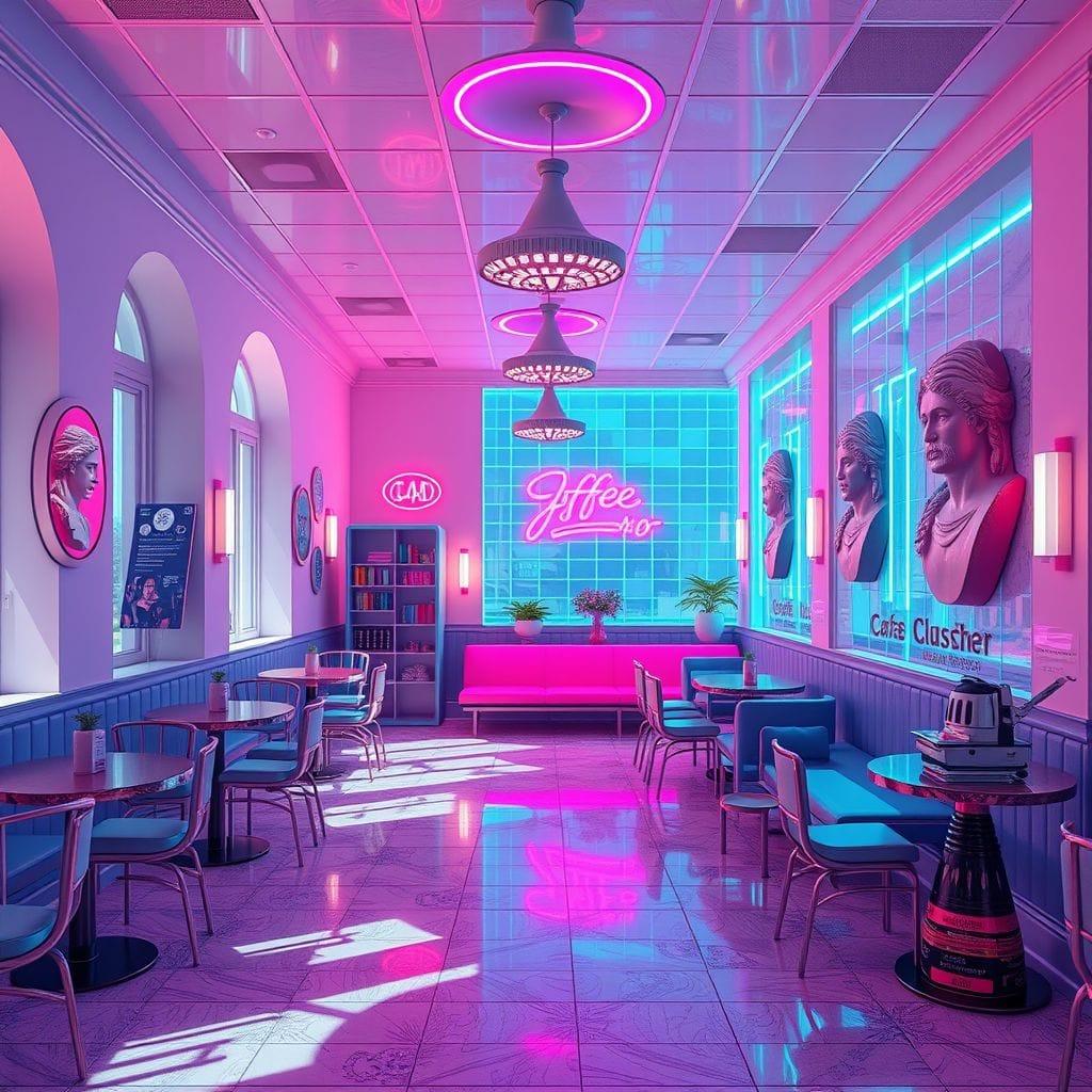 Vaporwave coffee shop - AI Generated