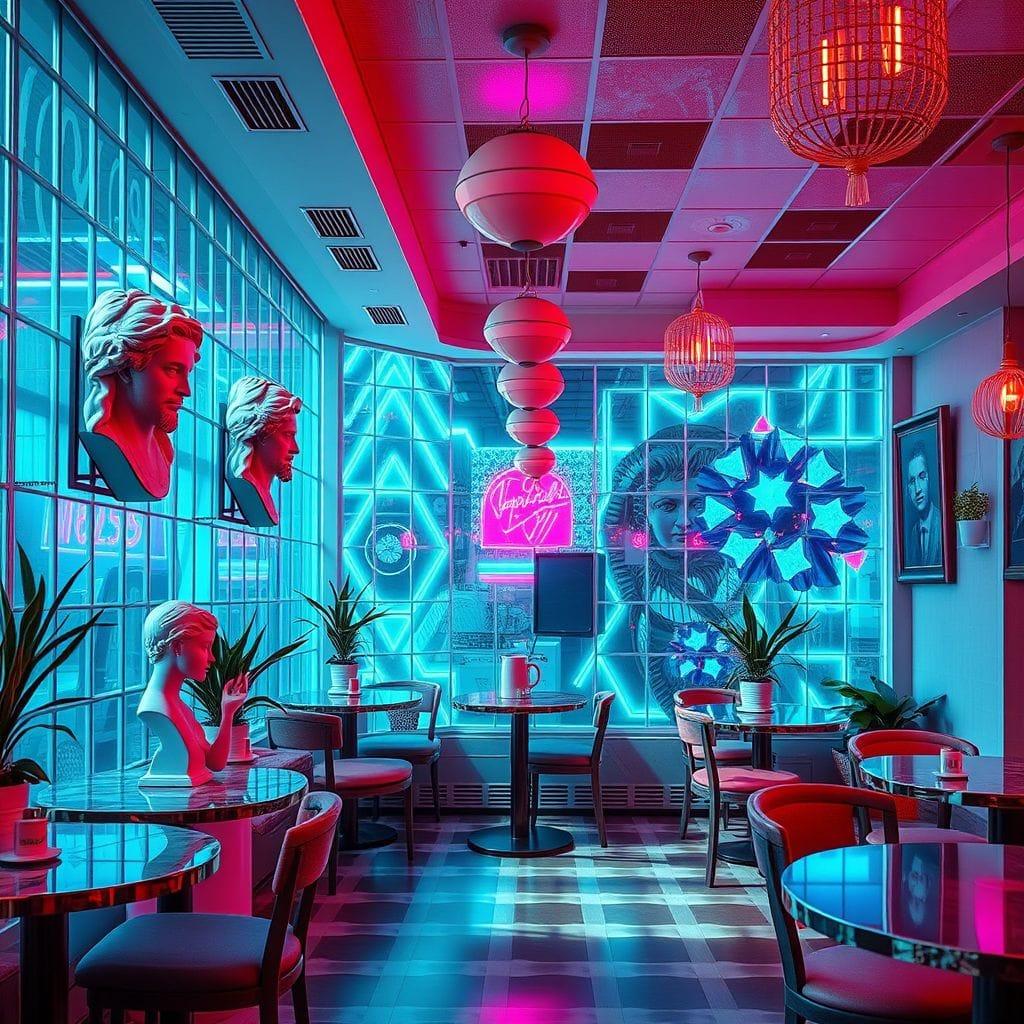 Vaporwave coffee shop - AI Generated