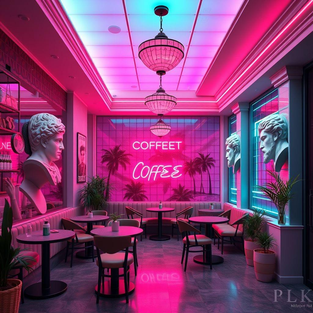Vaporwave coffee shop - AI Generated