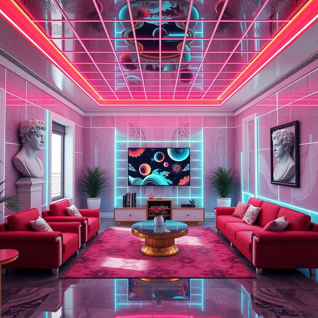 Vaporwave entertainment room - AI Generated