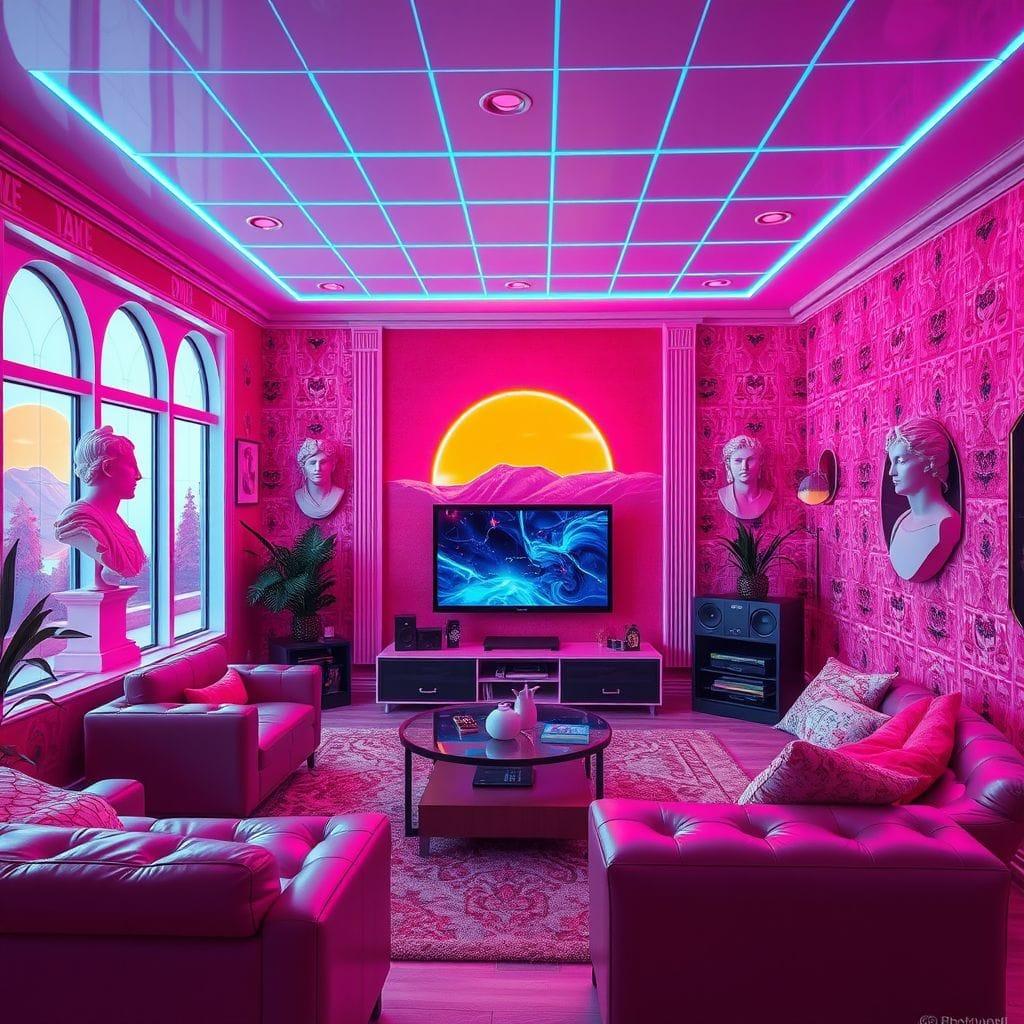 Vaporwave entertainment room - AI Generated