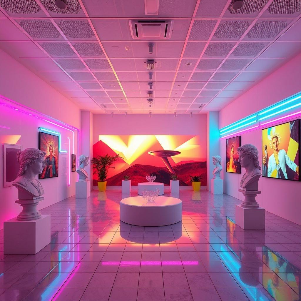 Vaporwave exhibition space - AI Generated