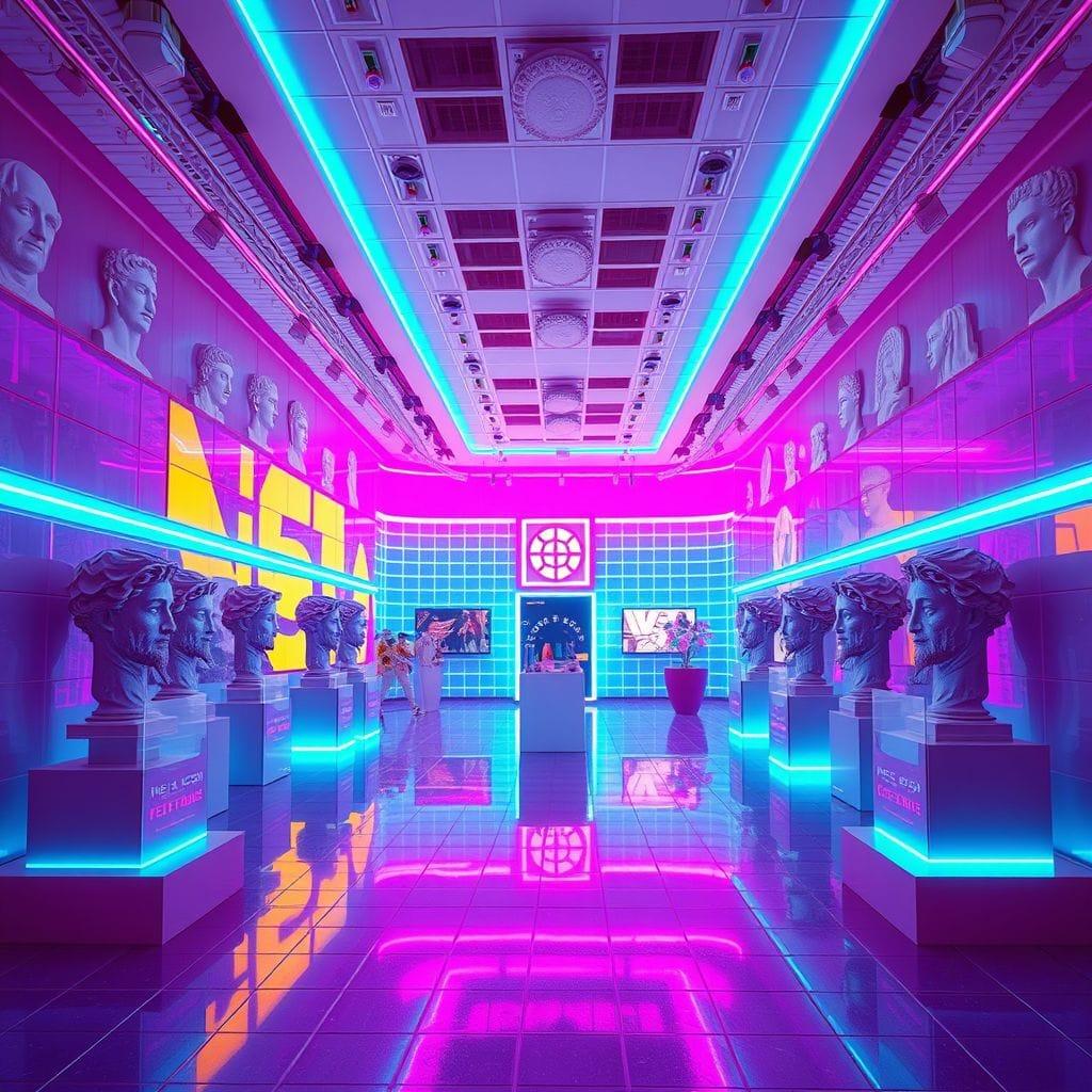 Vaporwave exhibition space - AI Generated
