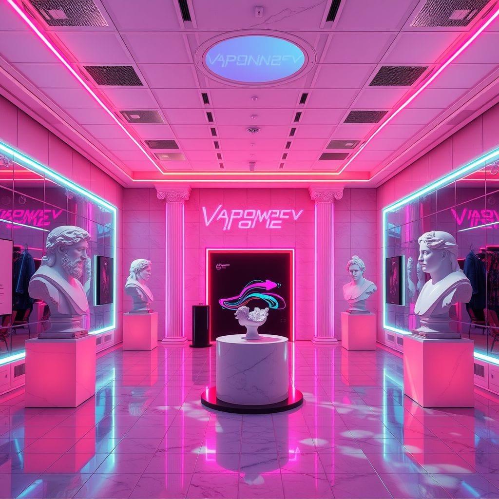 Vaporwave exhibition space - AI Generated