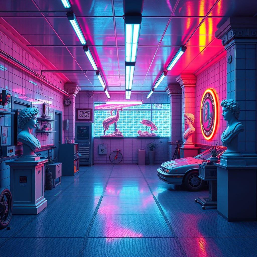Vaporwave garage - AI Generated