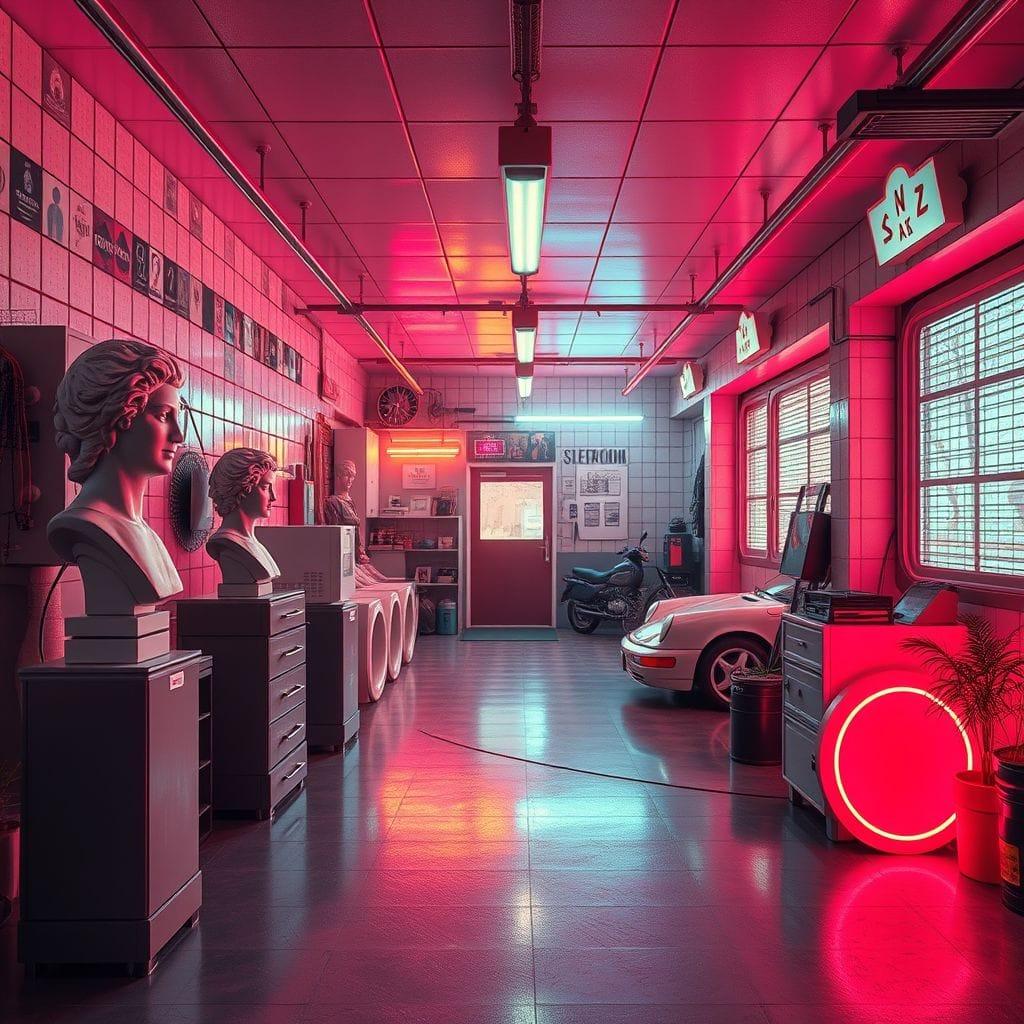 Vaporwave garage - AI Generated