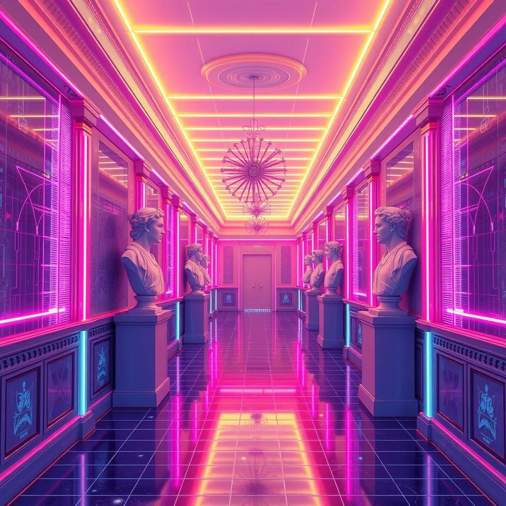 Vaporwave hallway - AI Generated