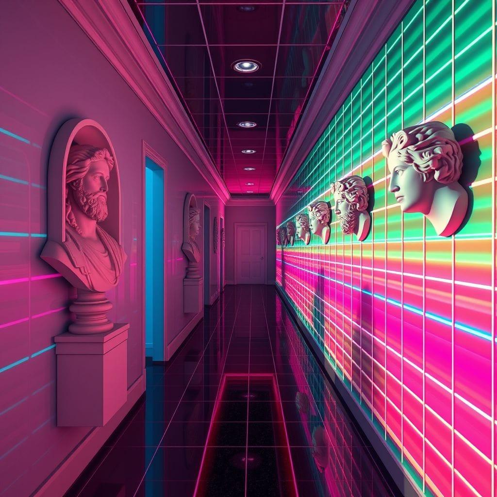 Vaporwave hallway - AI Generated