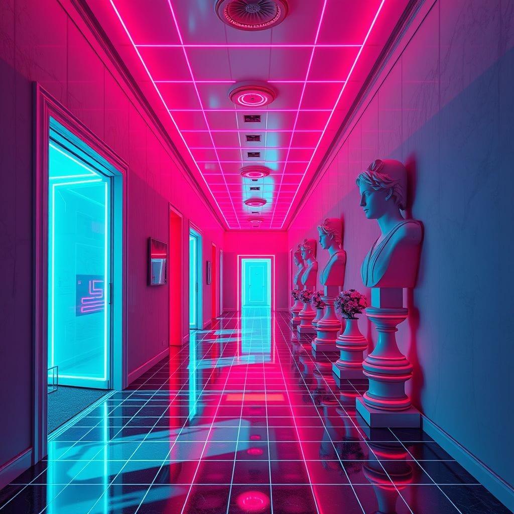 Vaporwave hallway - AI Generated