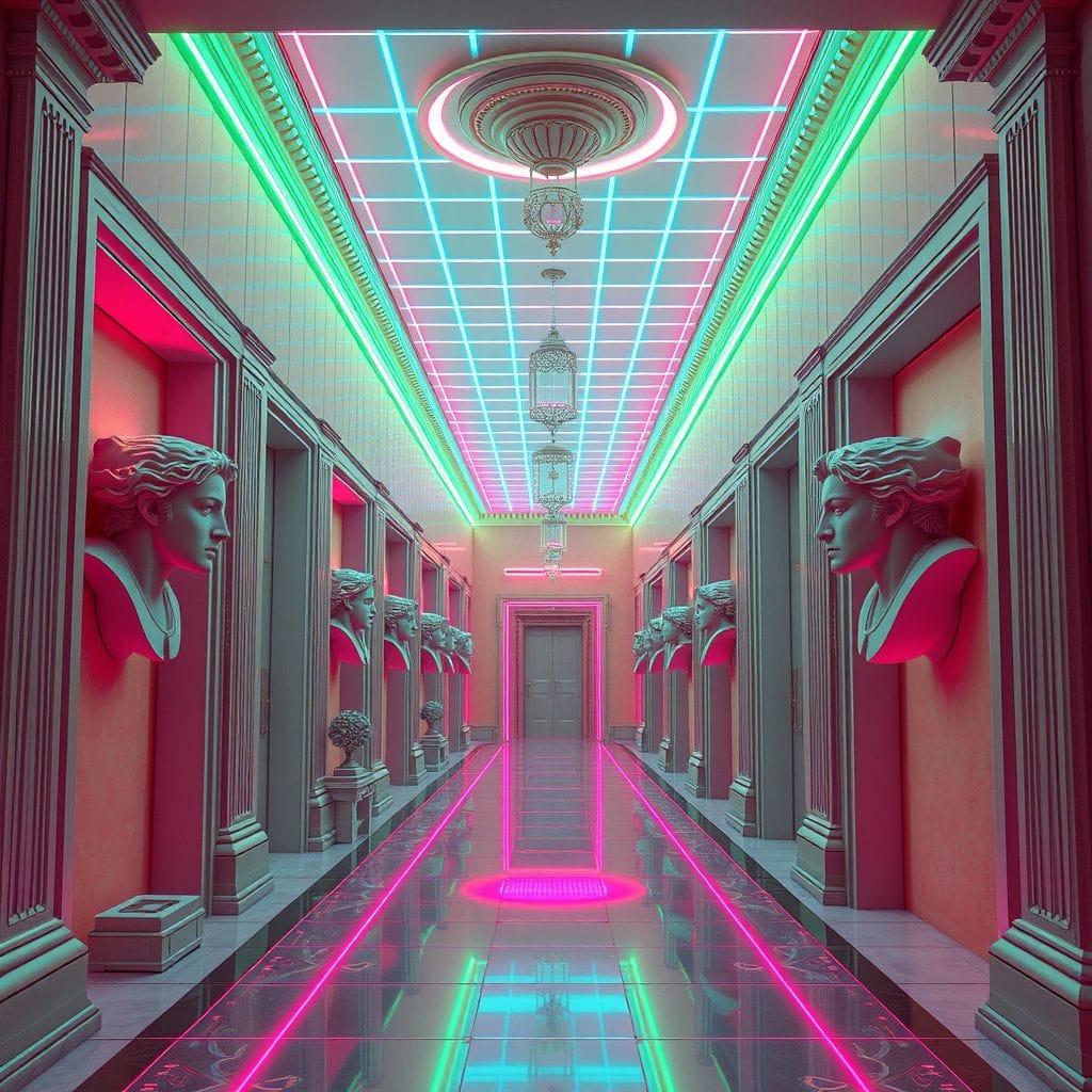 Vaporwave hallway - AI Generated