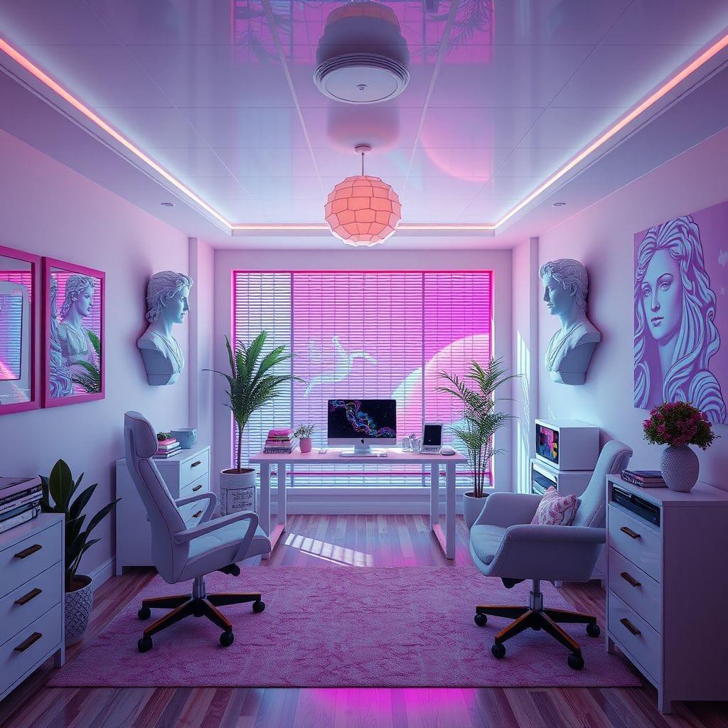 Vaporwave home office - AI Generated