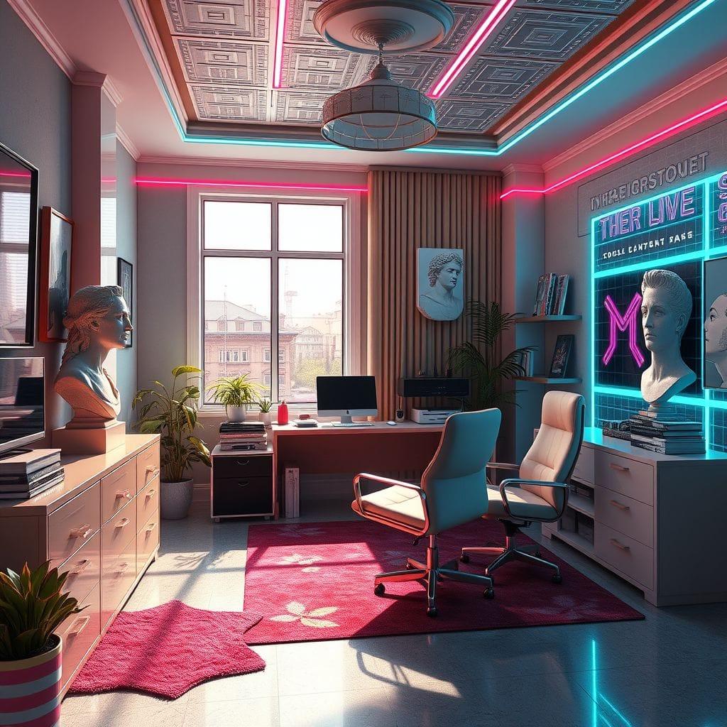 Vaporwave home office - AI Generated