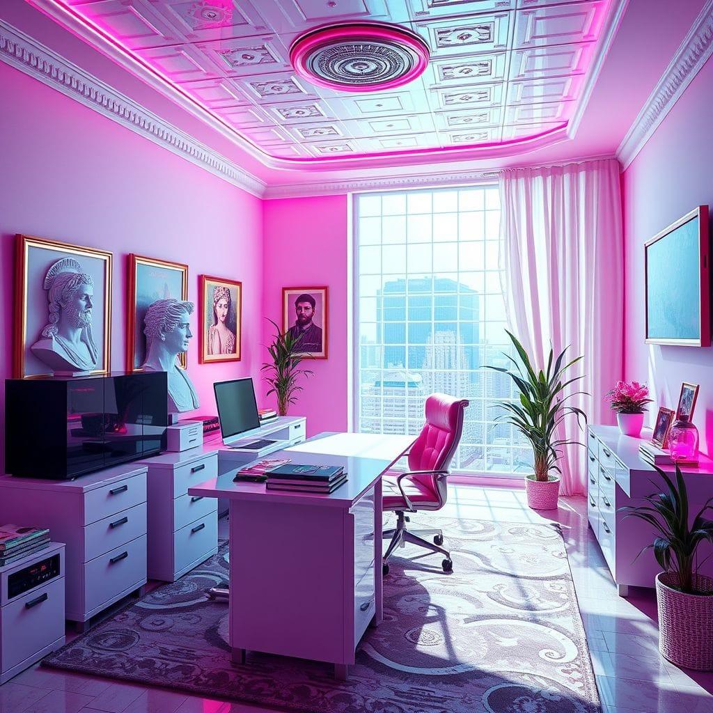 Vaporwave home office - AI Generated