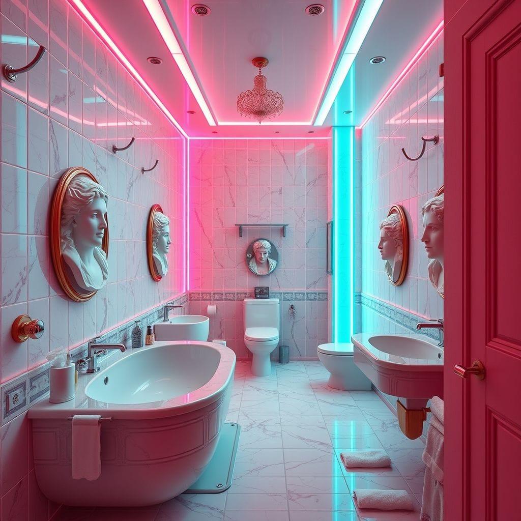 Vaporwave hotel bathroom - AI Generated
