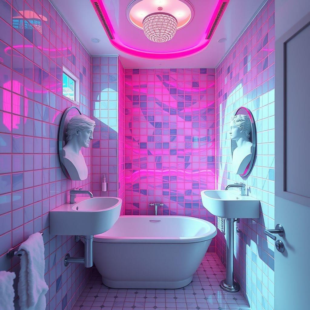 Vaporwave hotel bathroom - AI Generated