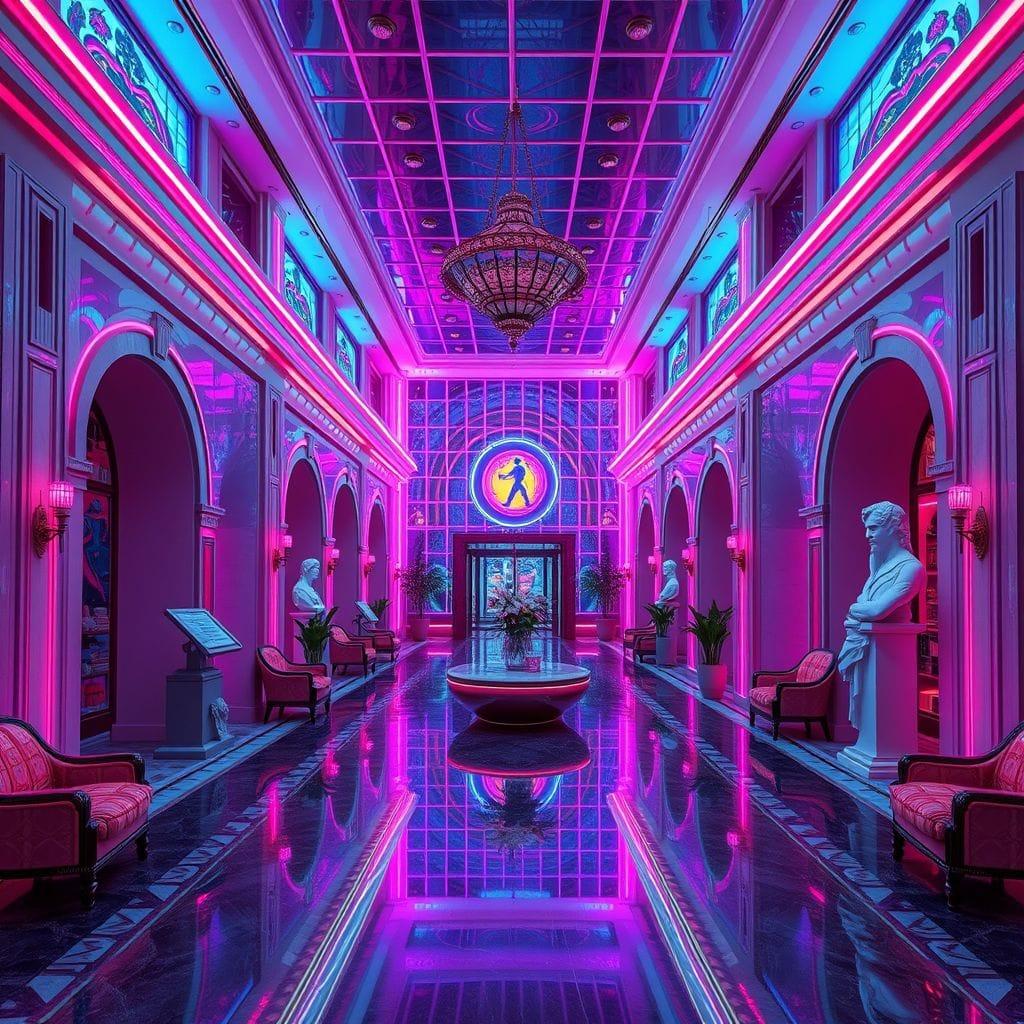 Vaporwave hotel lobby - AI Generated