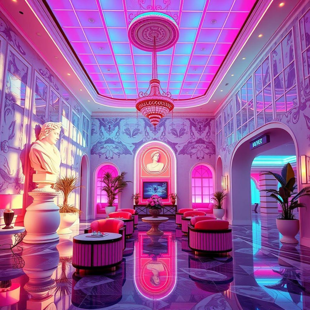 Vaporwave hotel lobby - AI Generated