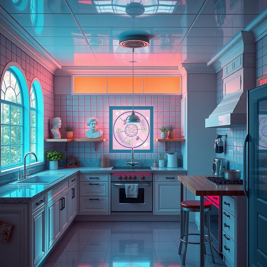 Vaporwave kitchen - AI Generated
