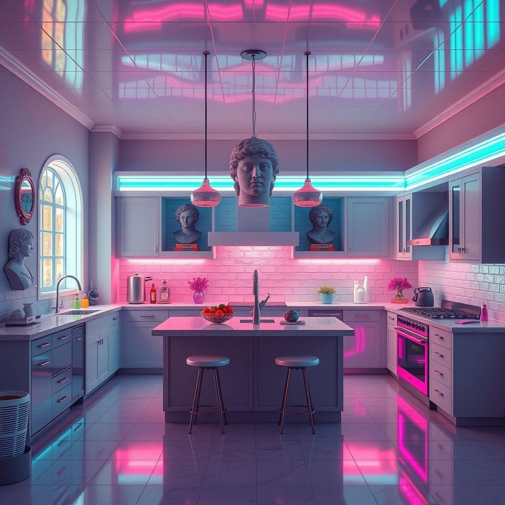 Vaporwave kitchen - AI Generated