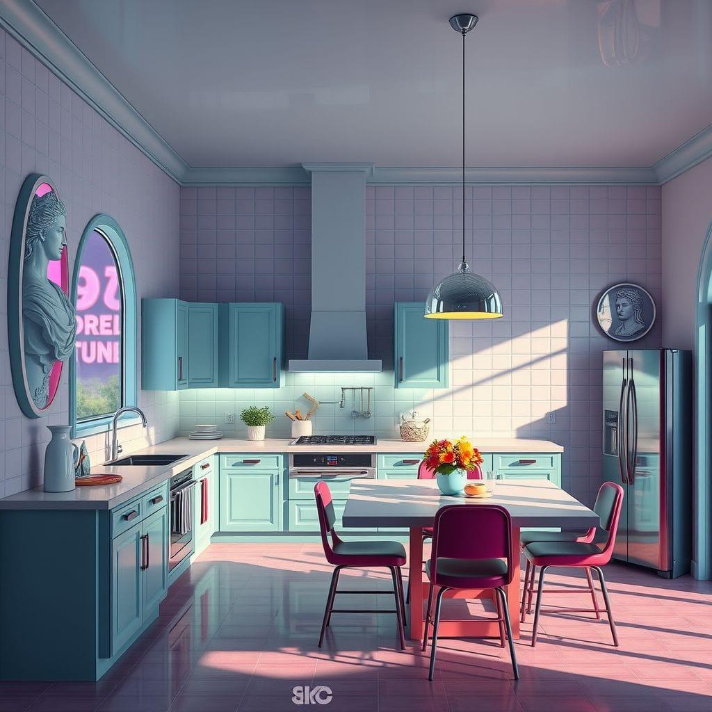 Vaporwave kitchen living combo - AI Generated