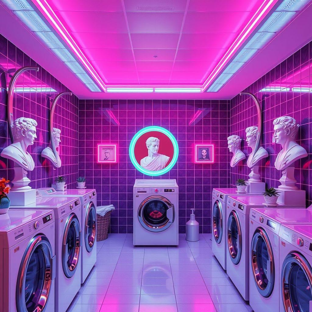 Vaporwave laundry room - AI Generated