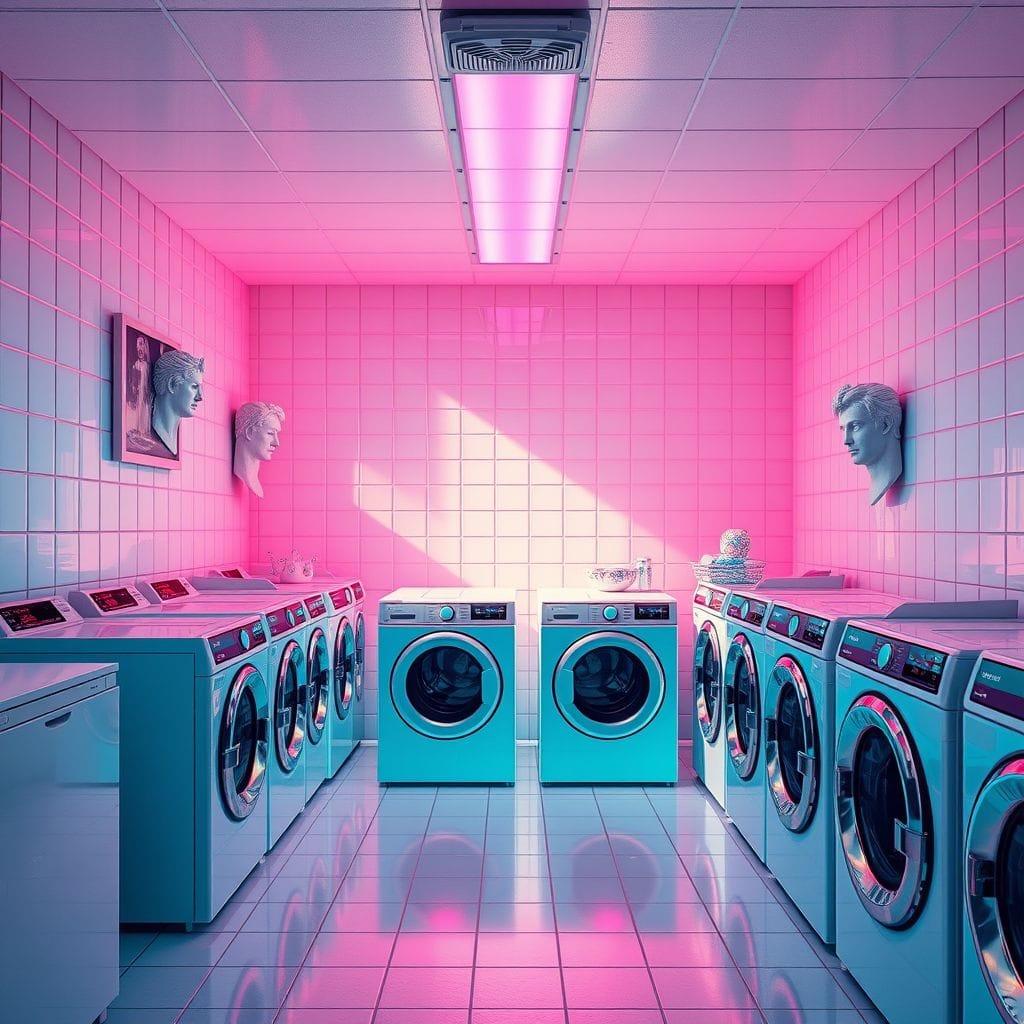 Vaporwave laundry room - AI Generated