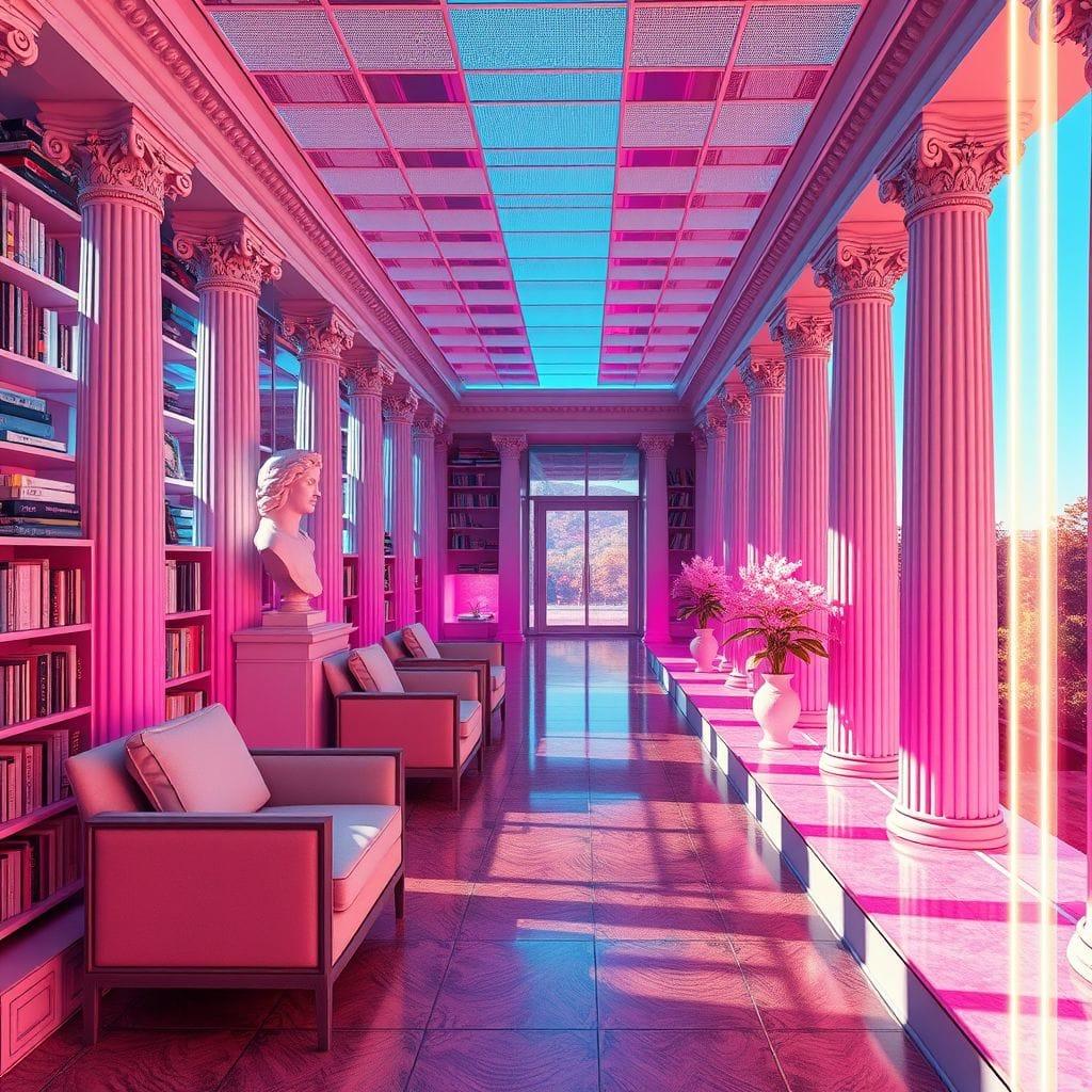 Vaporwave library - AI Generated