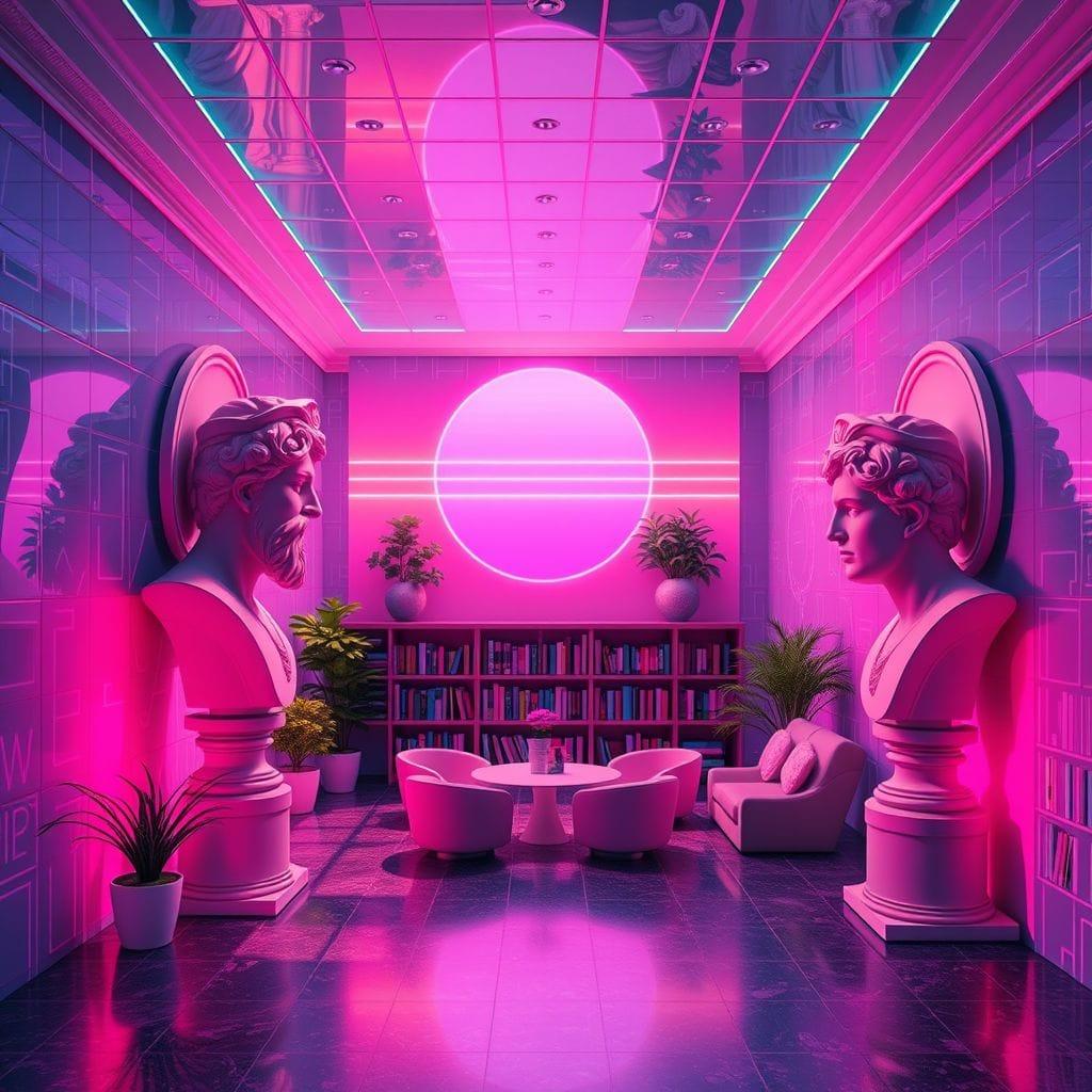 Vaporwave library - AI Generated