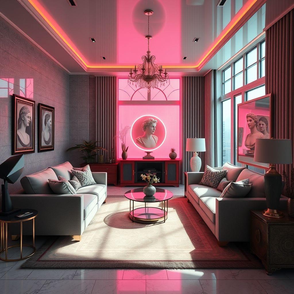 Vaporwave living room - AI Generated